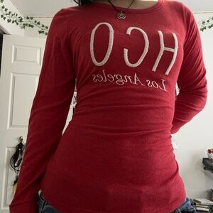 Hollister Red Graphic Long Sleeve Tee